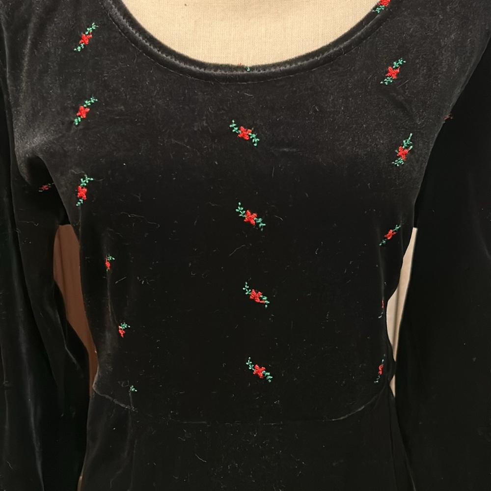 Vintage Black Velvet Long Sleeved Full Length Holly Bodice Dress - Picture 3 of 7